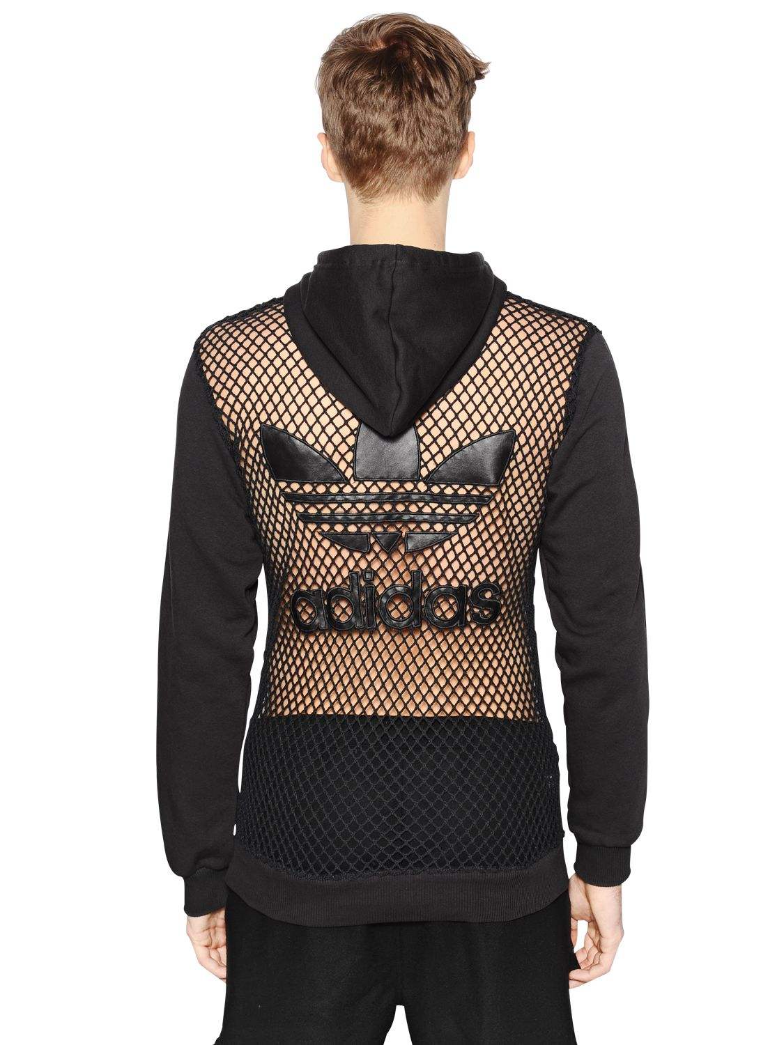 dom tyve snorkel Jeremy Scott for adidas Hooded Mesh & Cotton Sweatshirt in Black for Men |  Lyst