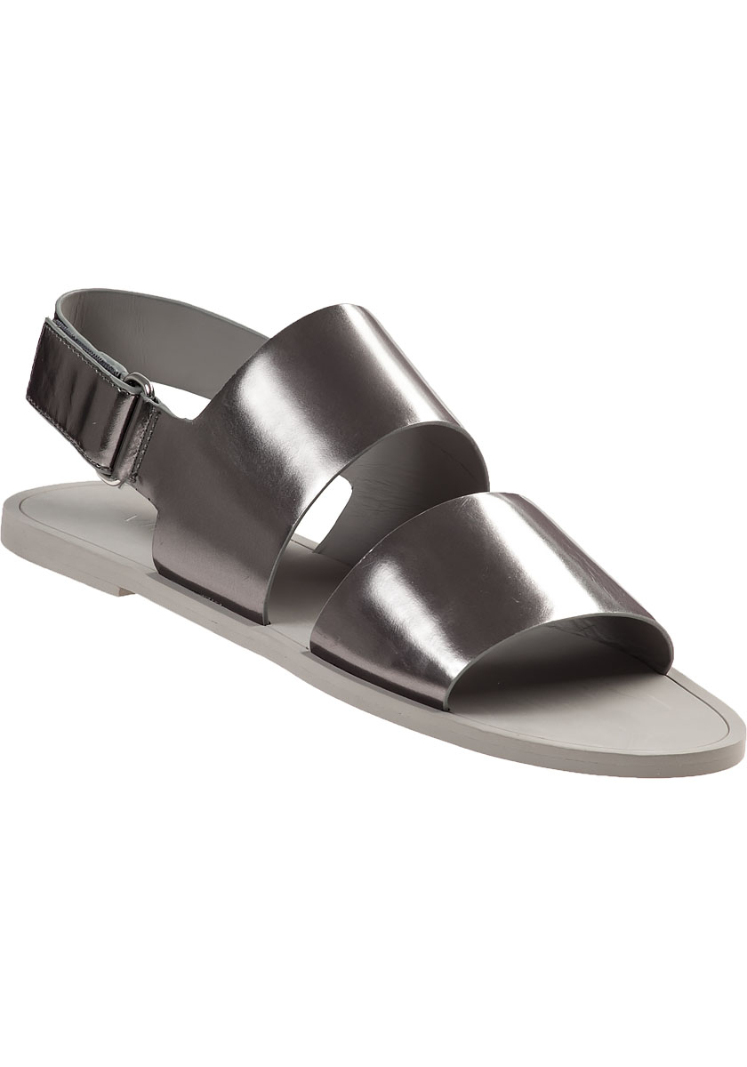 Vince Sorce Flat Sandal Pewter Leather in Silver (Pewter Leather ...