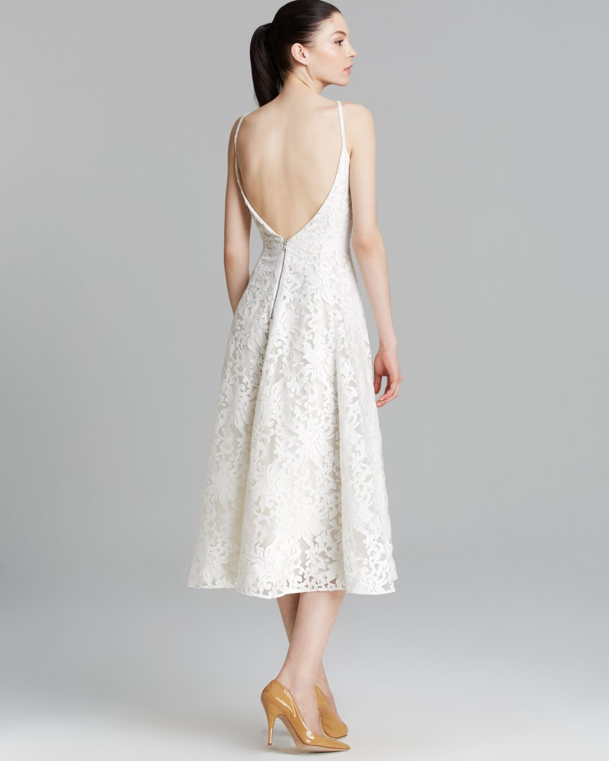 Vera wang Dress Sleeveless Lace Aline Skirt in White - Lyst