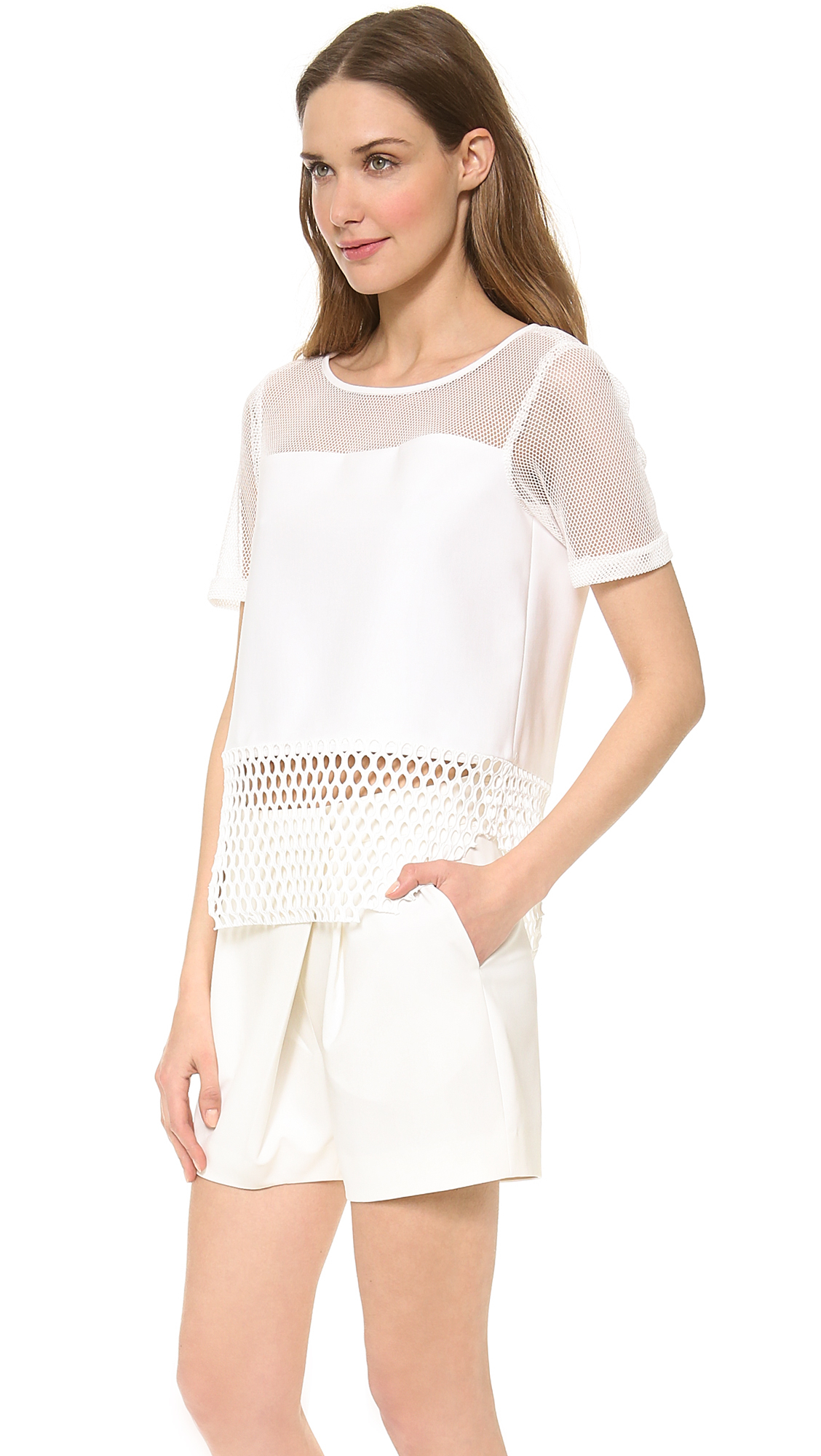 white mesh top short sleeve