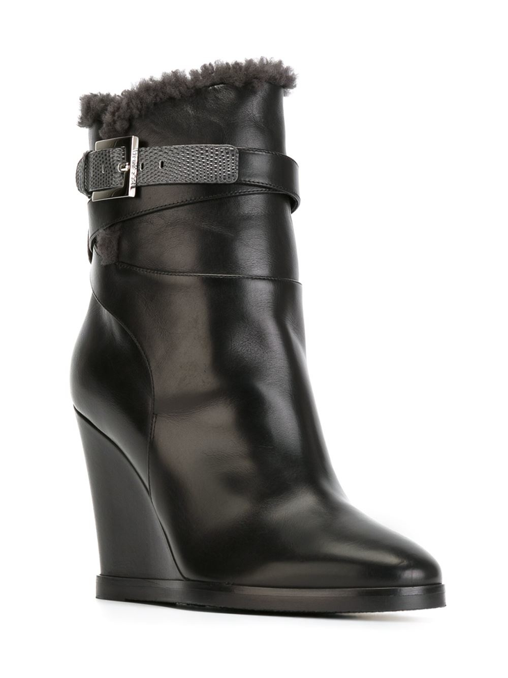 Fendi Leather Wedge Boots in Black - Lyst