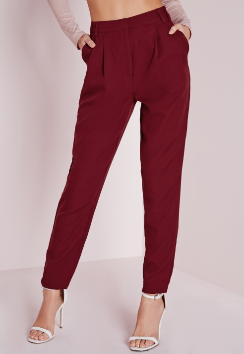 burgundy high waisted trousers