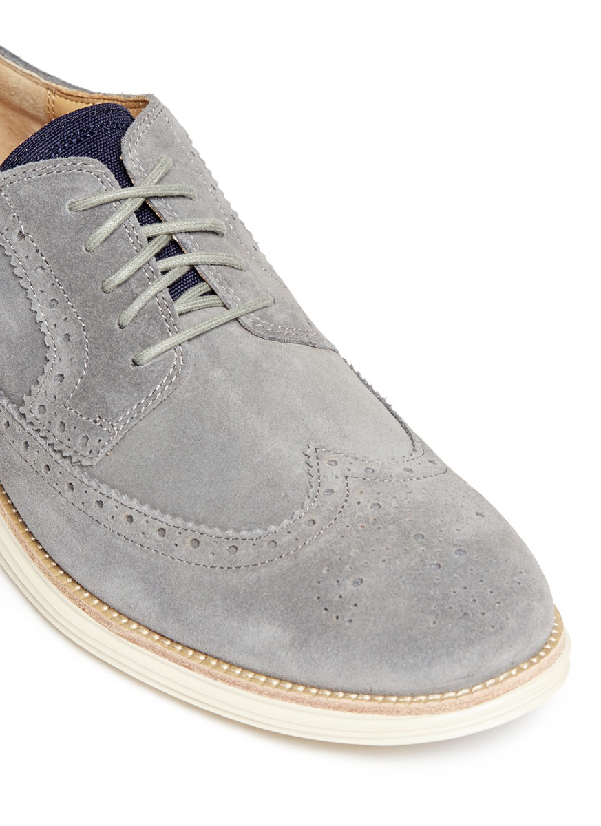 grey suede wingtip shoes