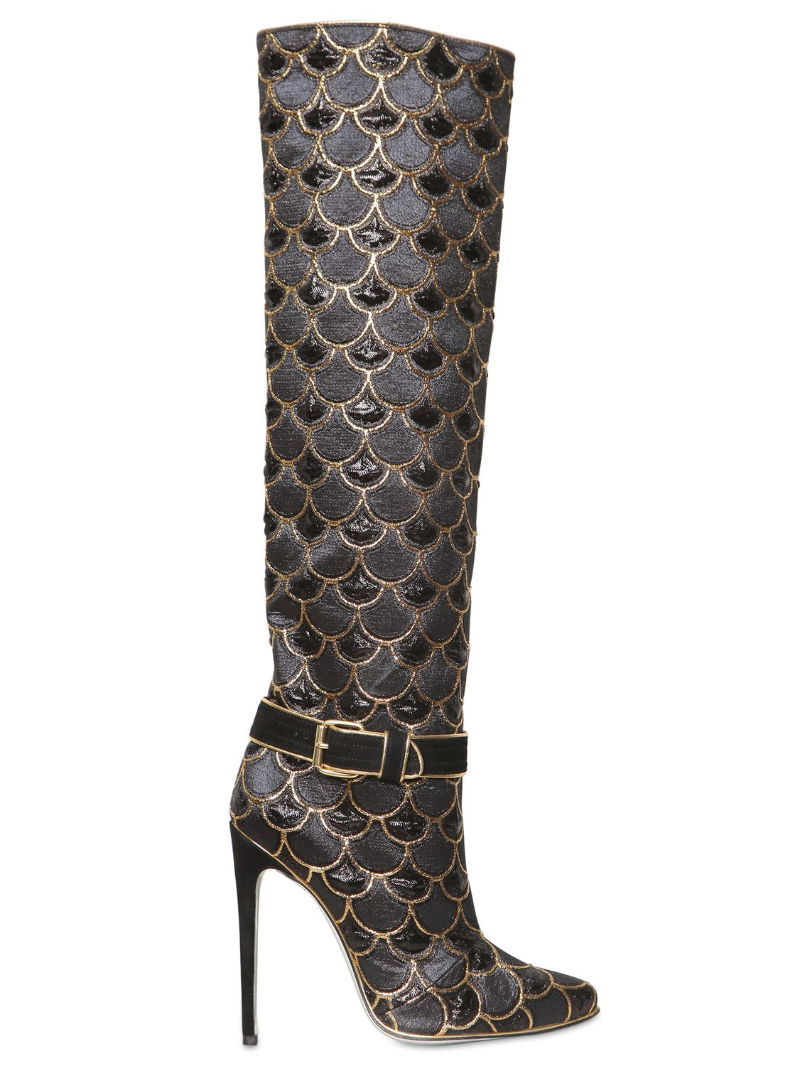 Lyst Balmain 100mm Lurex Embroidered Knee High Boots in Black