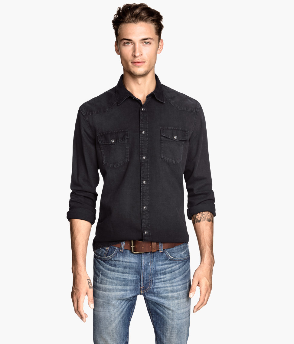H\u0026M Denim Shirt in Black for Men | Lyst