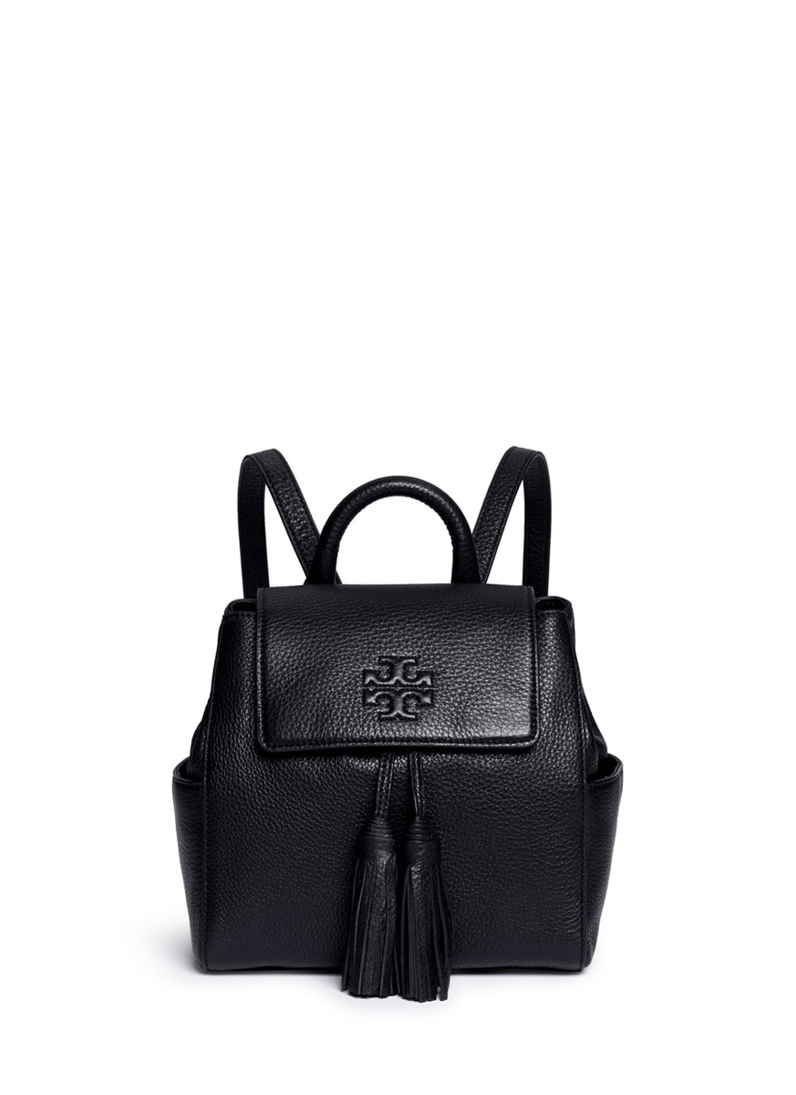 Tory Burch (137409) Thea Mini Black Pebbled Leather Bucket Backpack Ha –