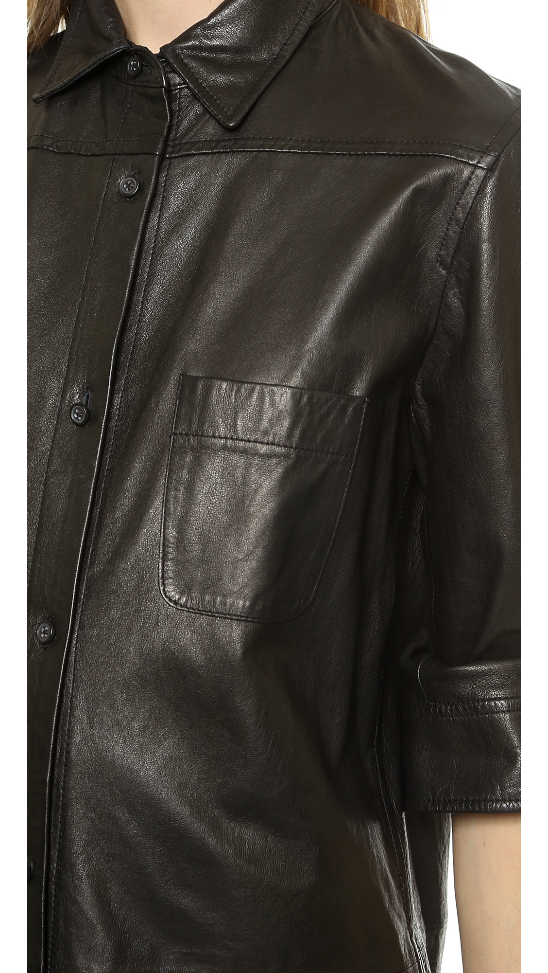 Vince Leather Button Down Shirt Black Lyst