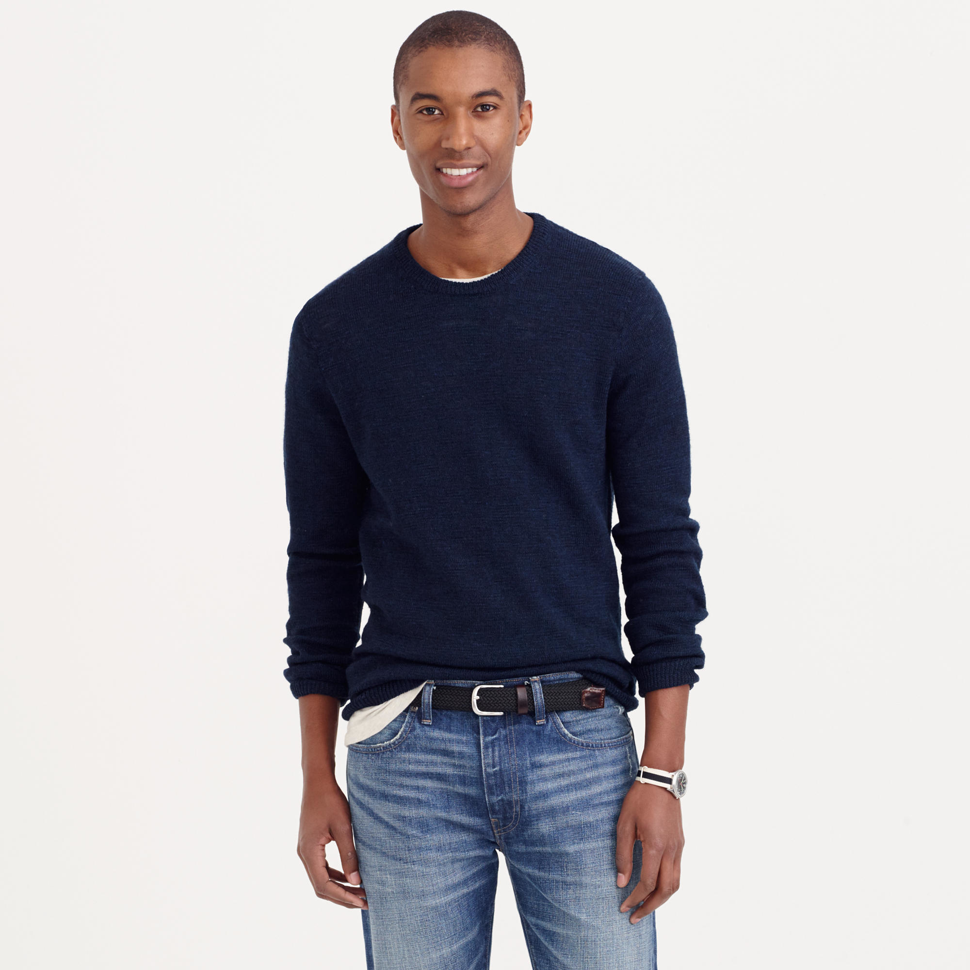 J.Crew Rustic Merino Elbow-patch Sweater in Blue for Men | Lyst