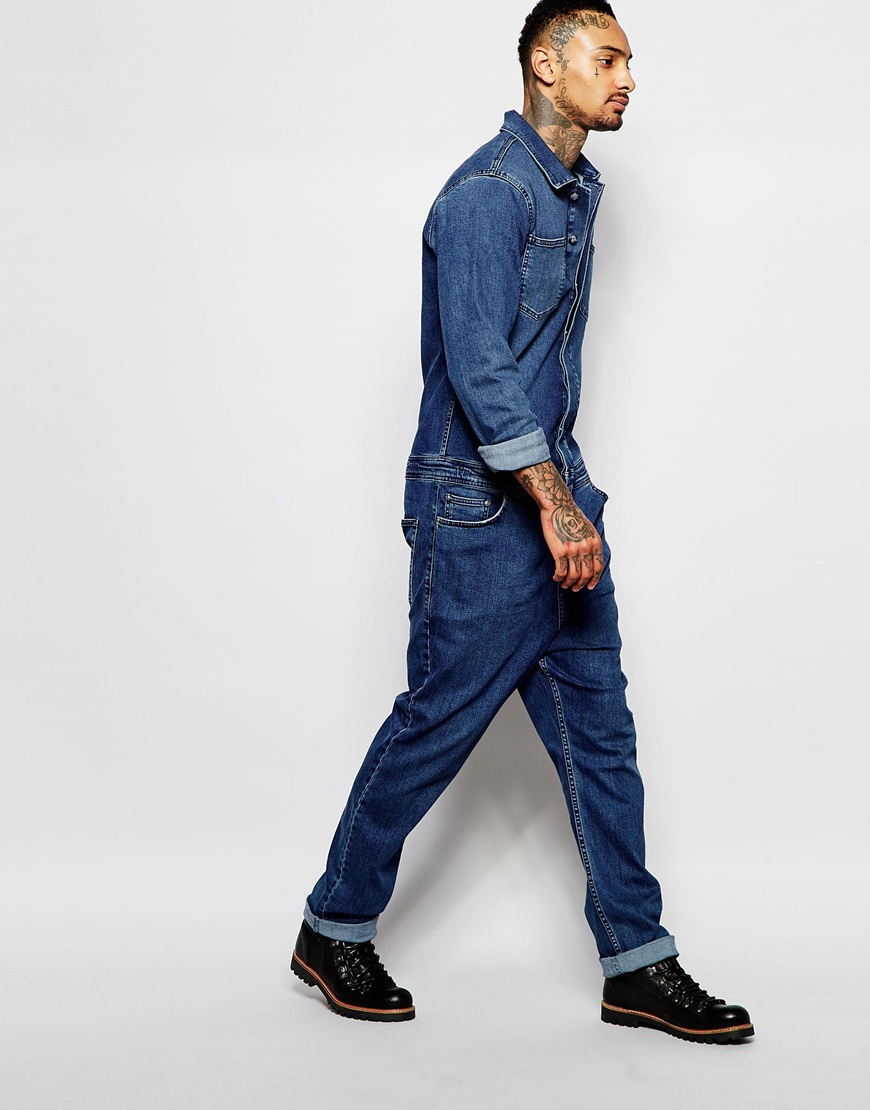 ASOS Boiler Suit In Denim Mid Blue for Men | Lyst