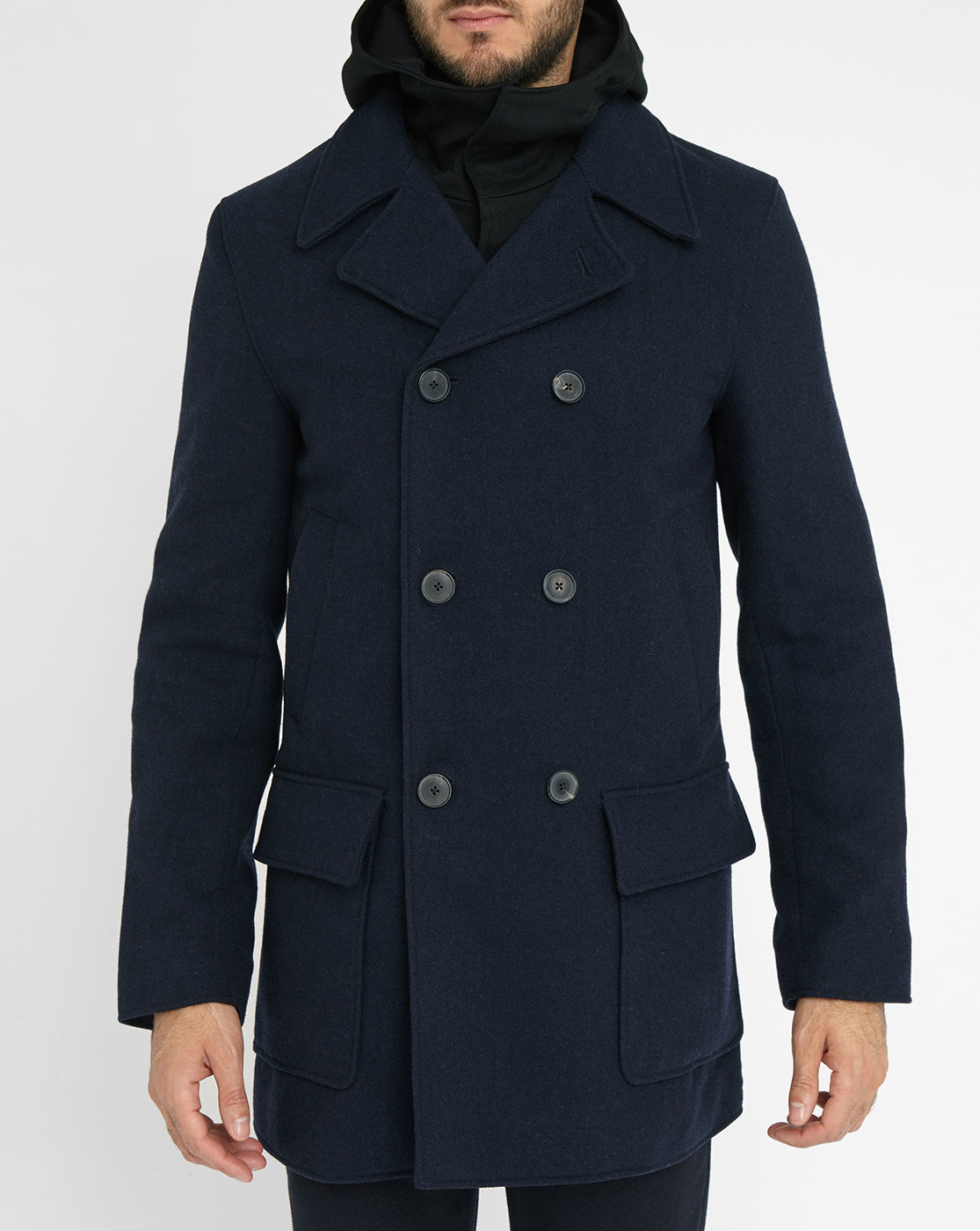 Acne Navy Melker Pea Coat With Contrasting Removable Hood And Liner in ...