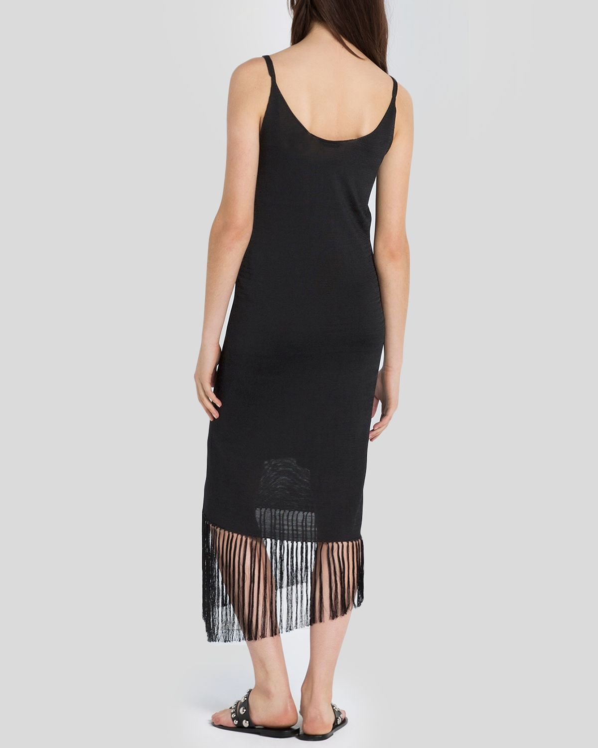 black dress with fringe hem