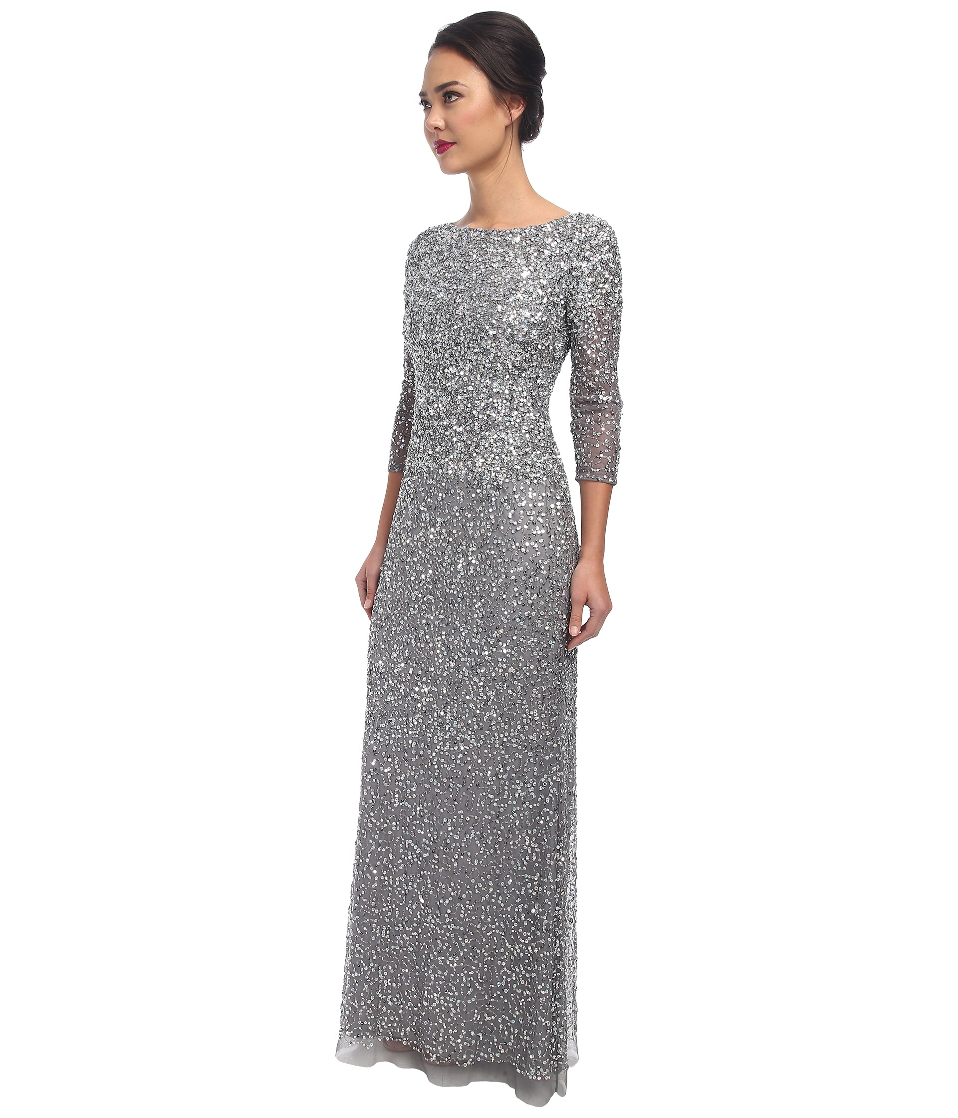 Adrianna Papell Long Sequin Dress in Gray | Lyst