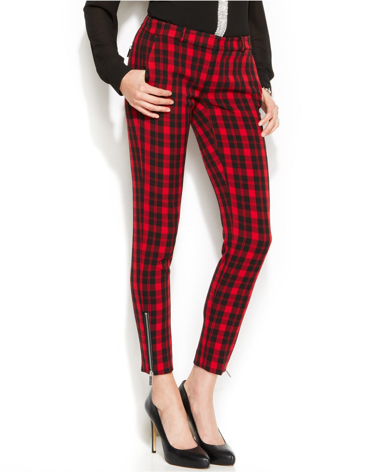 red and black plaid women's pants