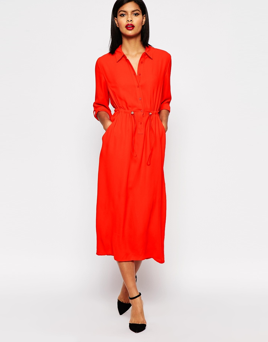 red shirt dress with belt