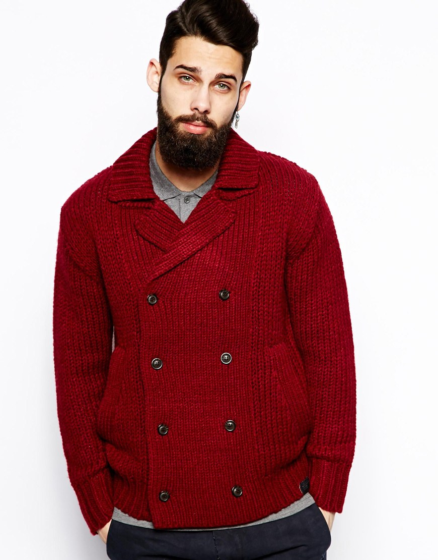 DIESEL Double Breasted Cardigan in Red for Men - Lyst