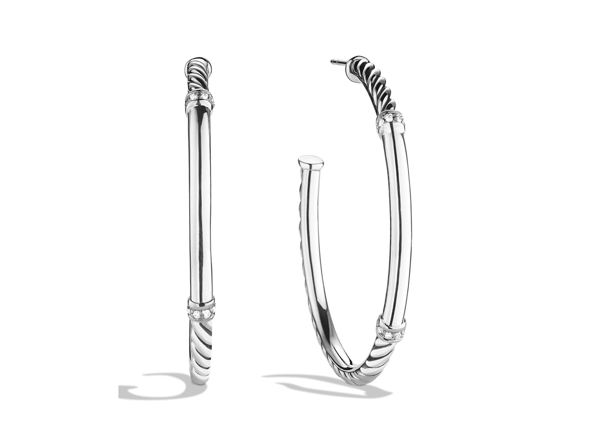 David Yurman Metro Medium Hoop Earrings With Diamonds in Silver ...
