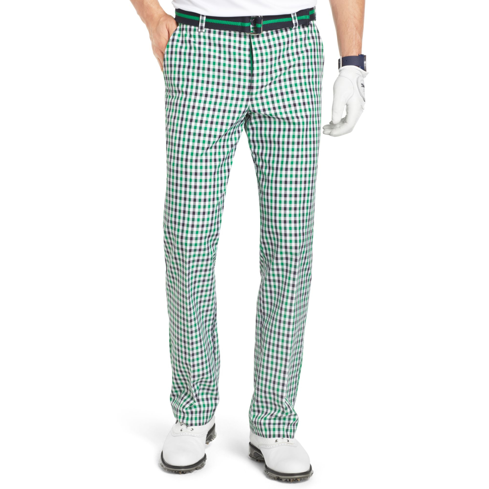 Izod Flat Front Gingham Check Performance Golf Pants in Green for Men