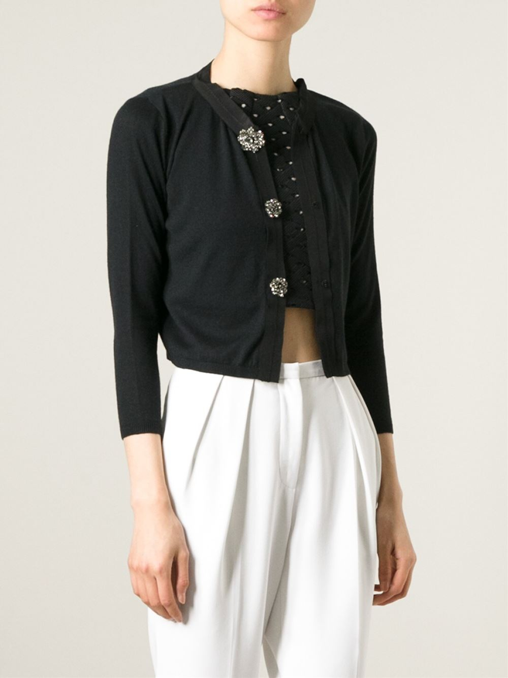 Max mara Embellished Button Cropped Cardigan in Black Lyst
