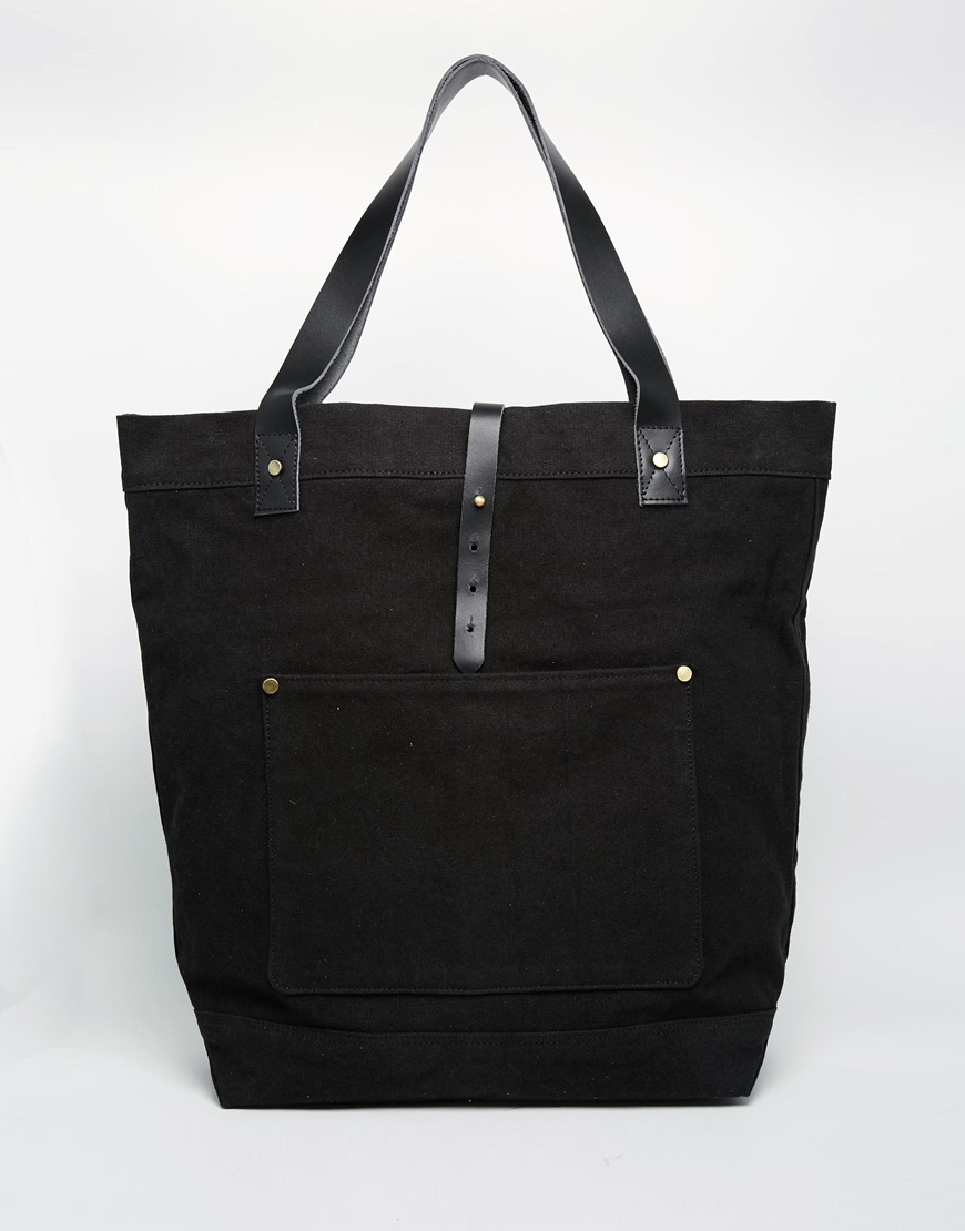 ASOS Oversized Tote Bag In Black Canvas And Leather for Men - Lyst