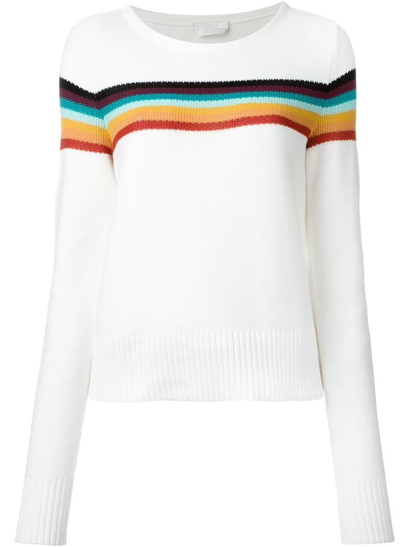 Chloé Cotton 'rainbow' Jumper in White (Natural) | Lyst