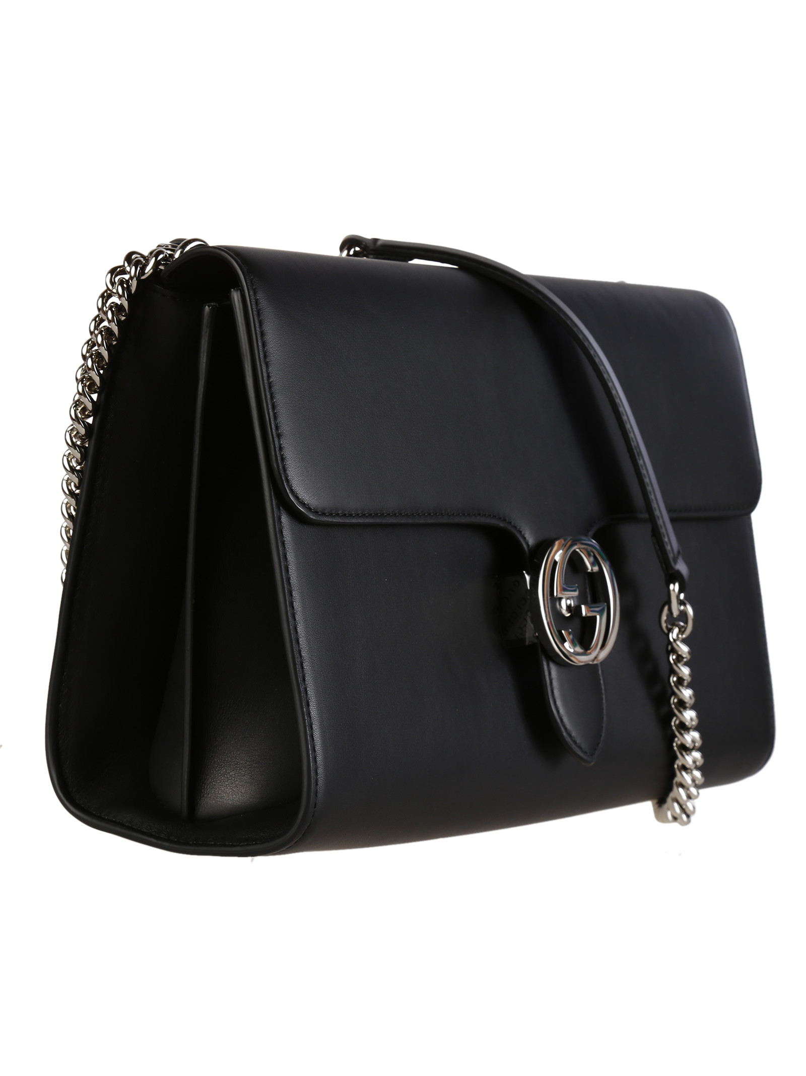 Gucci Moon Leather Interlocking Shoulder Bag in Black | Lyst