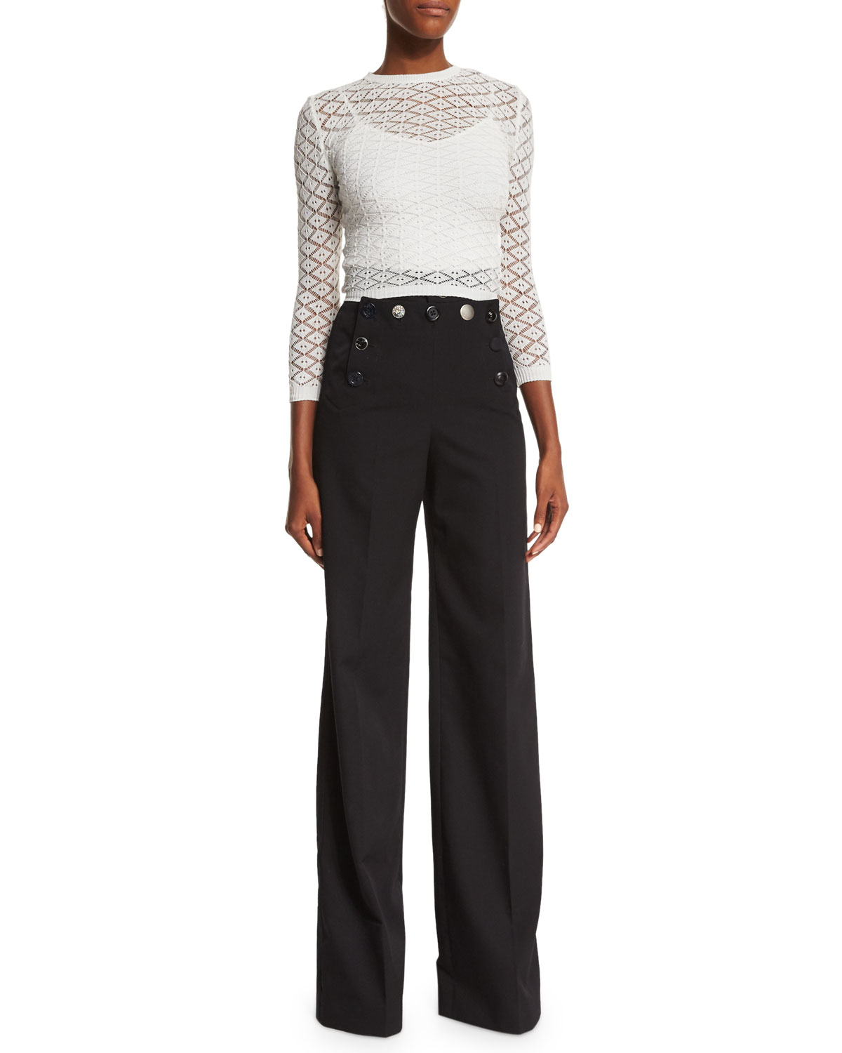black sailor pants with gold buttons