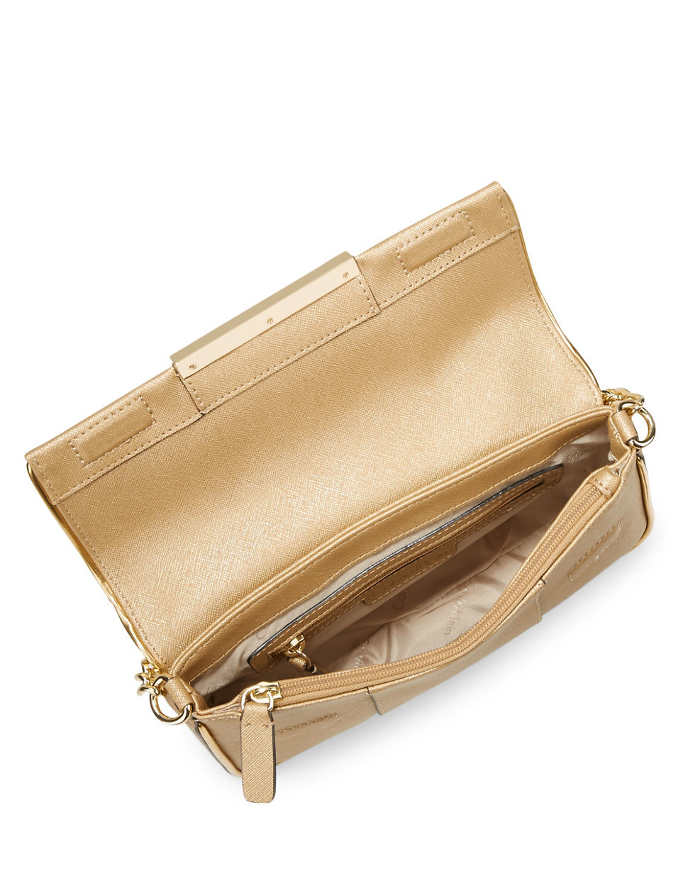 Calvin klein Saffiano Leather Shoulder Bag in Gold (Gold/Gold Metallic) Lyst