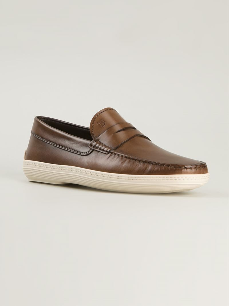 Tod's Rubber Sole Penny Loafers in Brown for Men | Lyst