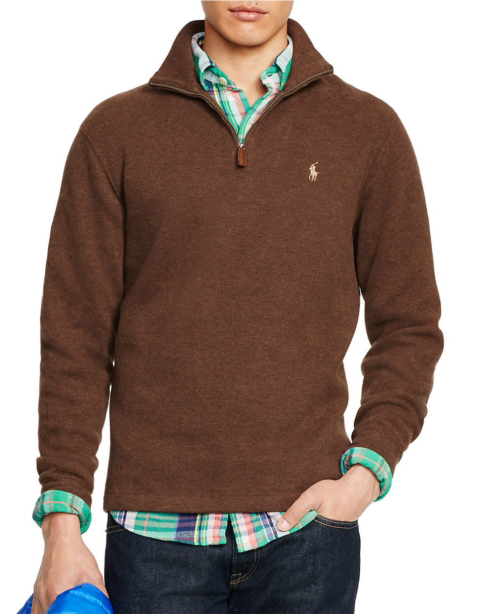Polo ralph lauren French-rib Half-zip Pullover in Brown for Men - Save ...