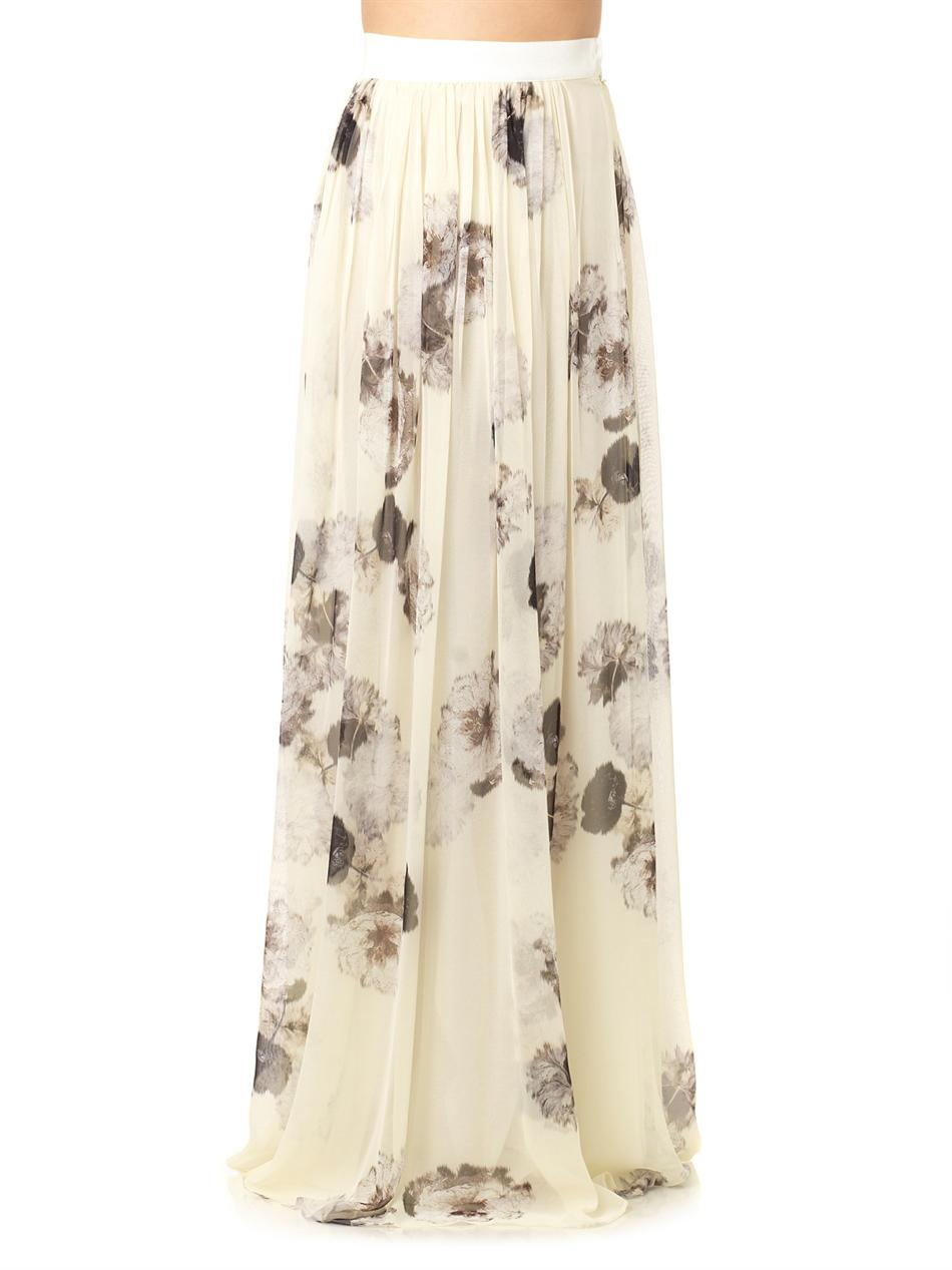 Giambattista Valli Floral Print Silk Chiffon Skirt In Natural Lyst