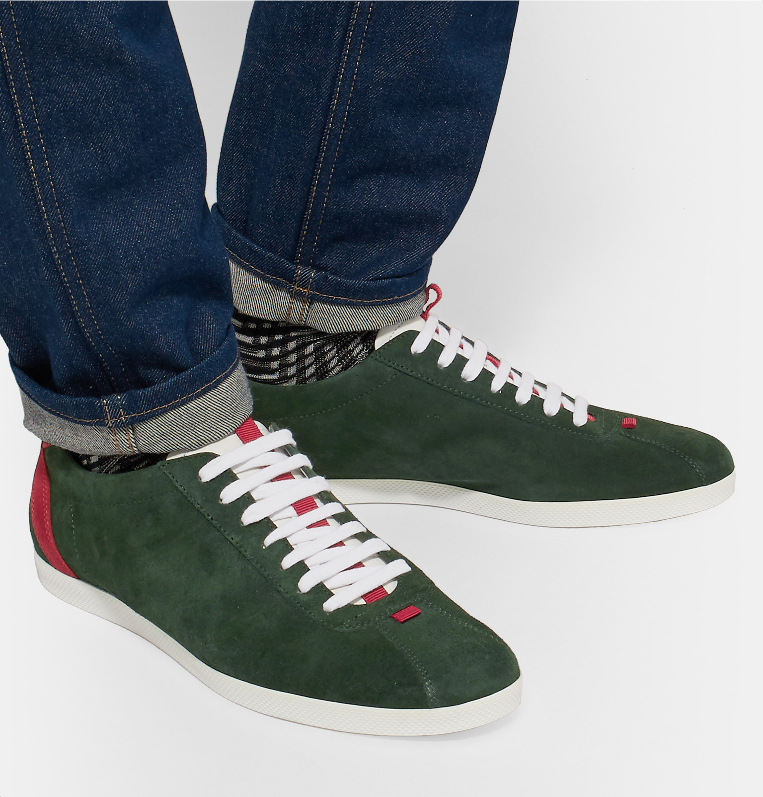 Gucci Suede Tennis Sneakers in Dark Green (Green) for Men