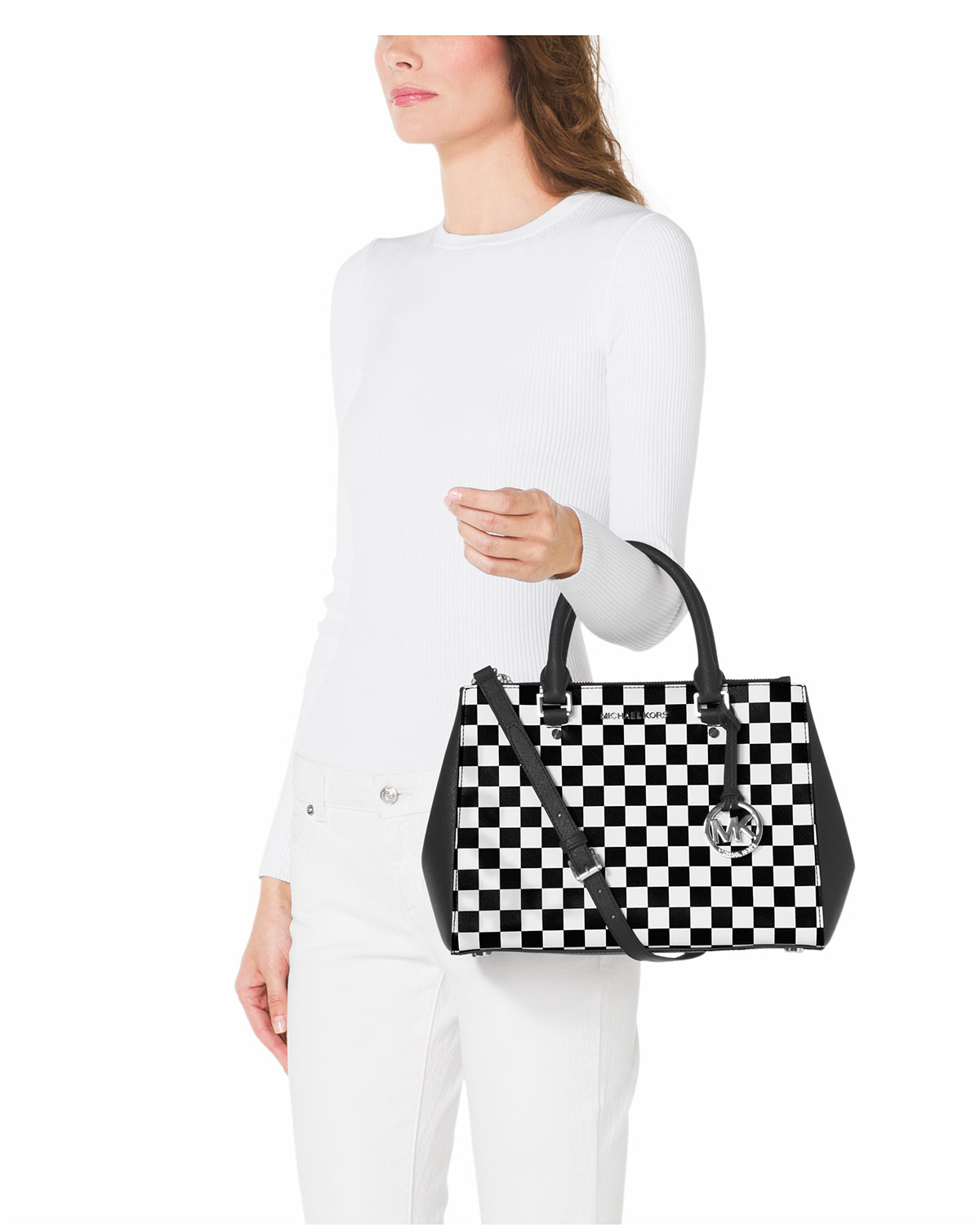 michael kors black and white checkered purse