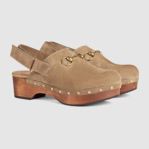 Gucci Amstel Suede Clog in Brown | Lyst