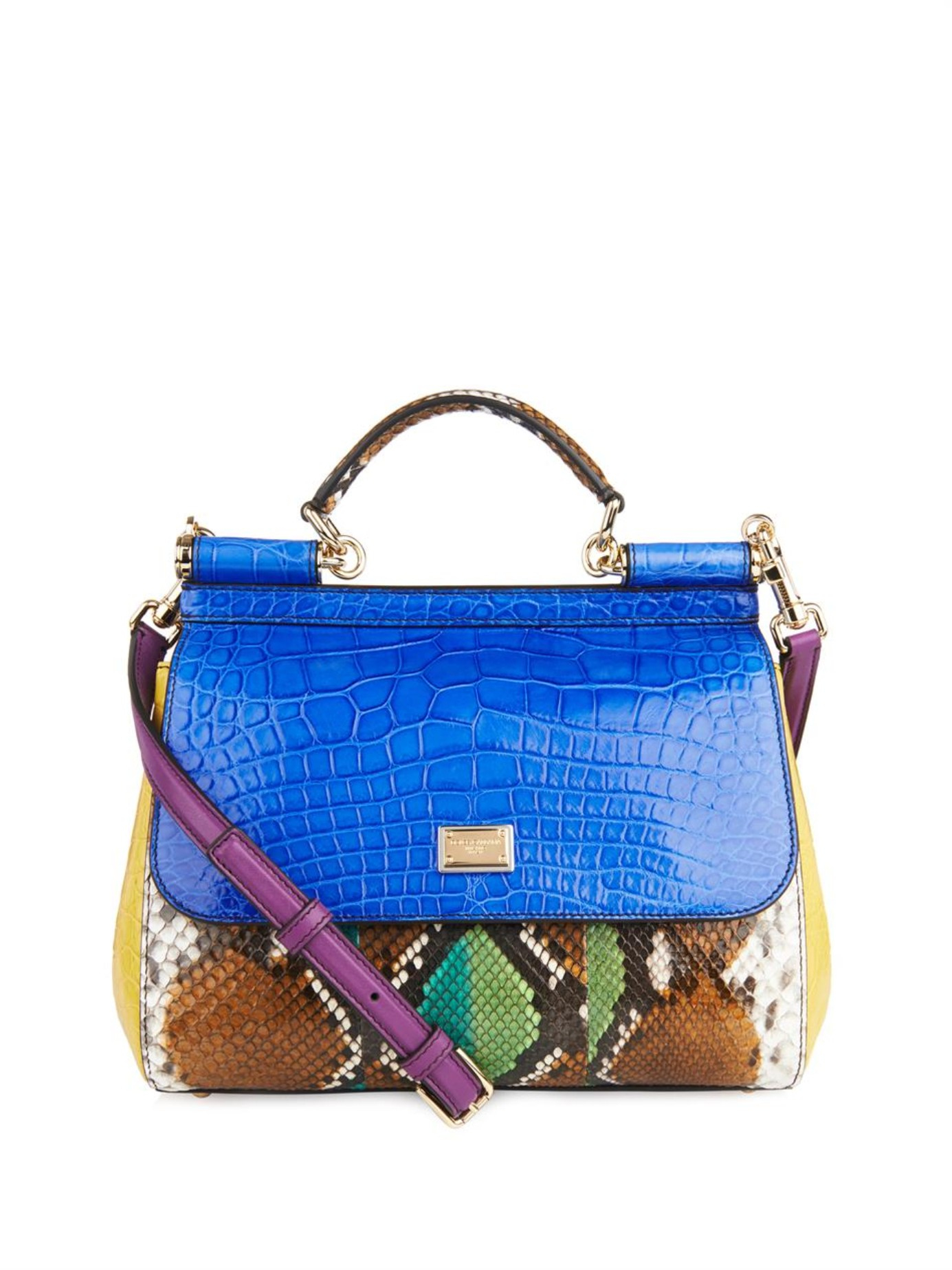 Dolce & Gabbana Sicily Crocodile and Snake Cross-Body Bag in Blue