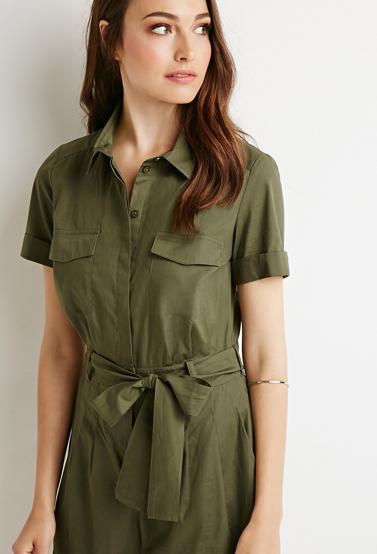 olive green utility romper