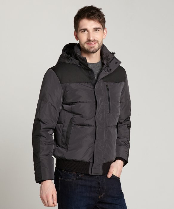 T-tech by tumi Slate Grey Quilted Mictrotech Hooded Down Jacket in Gray ...