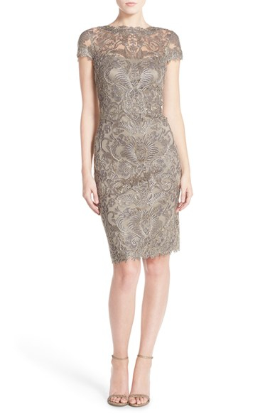 Tadashi shoji Illusion Yoke Lace Sheath Dress in White (SMOKED PEARL ...