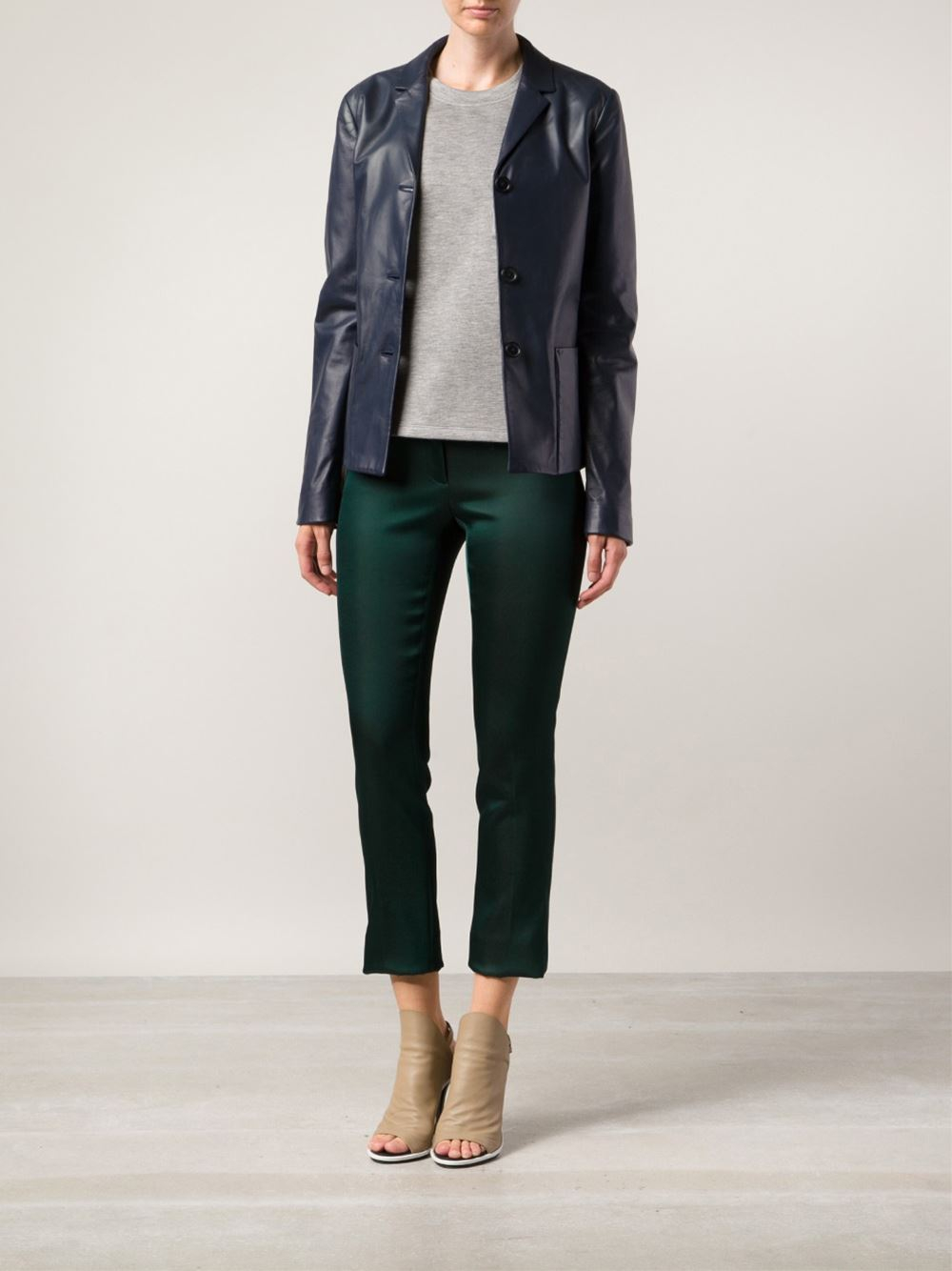 Jil Sander Leather Blazer in Blue | Lyst