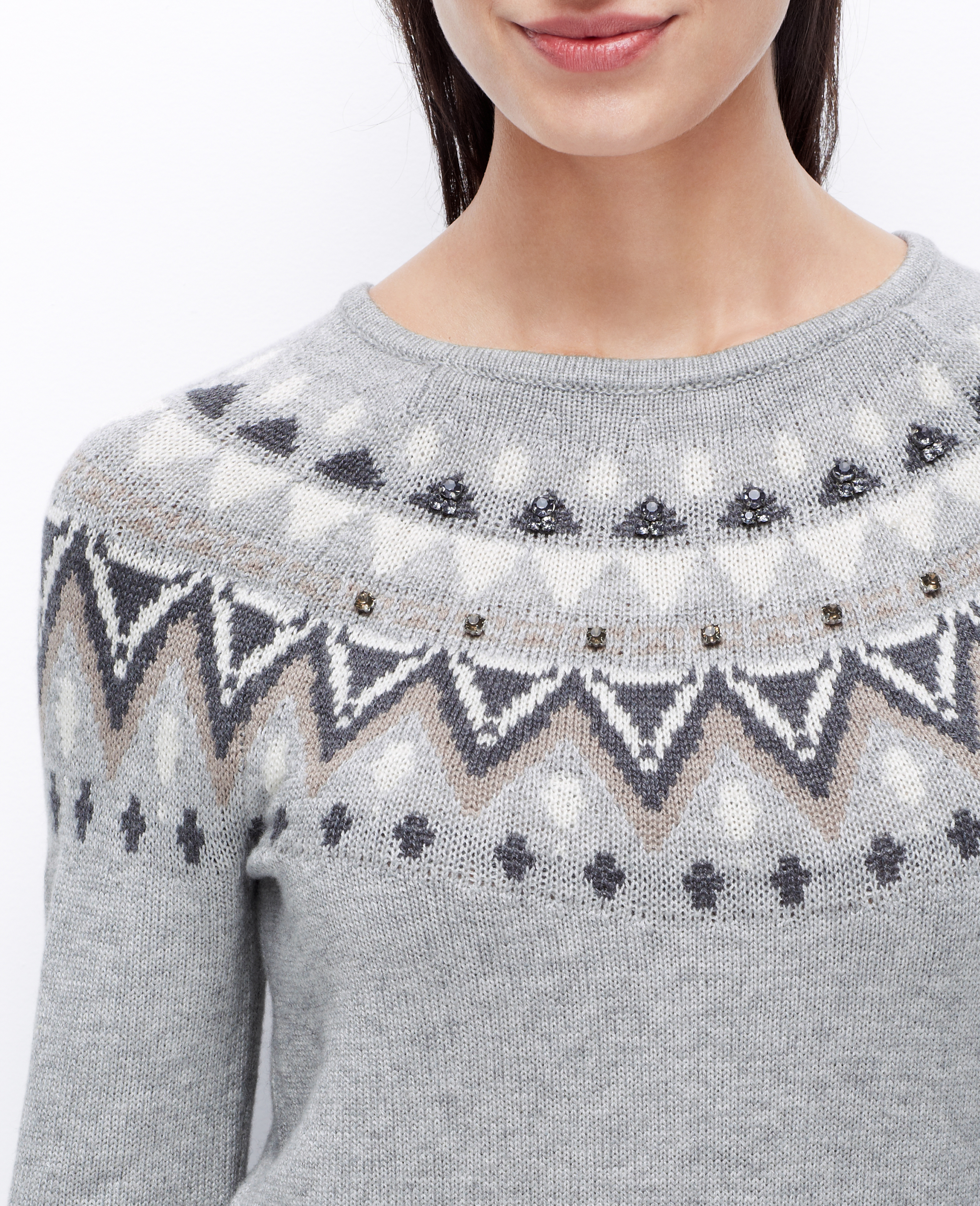 Ann taylor Fair Isle Sweater in Gray | Lyst
