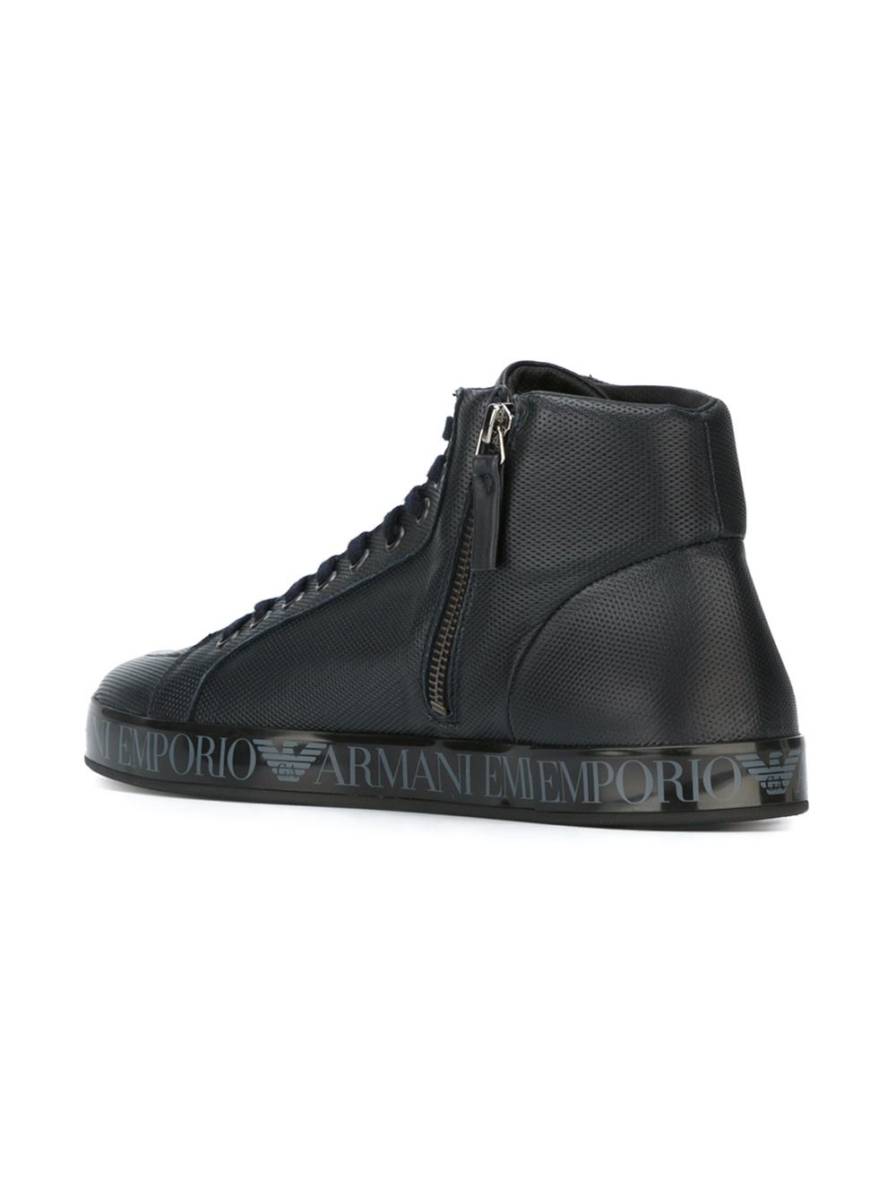 Emporio Armani Leather and Sheepskin High-Top Sneakers in Blue for Men |  Lyst UK