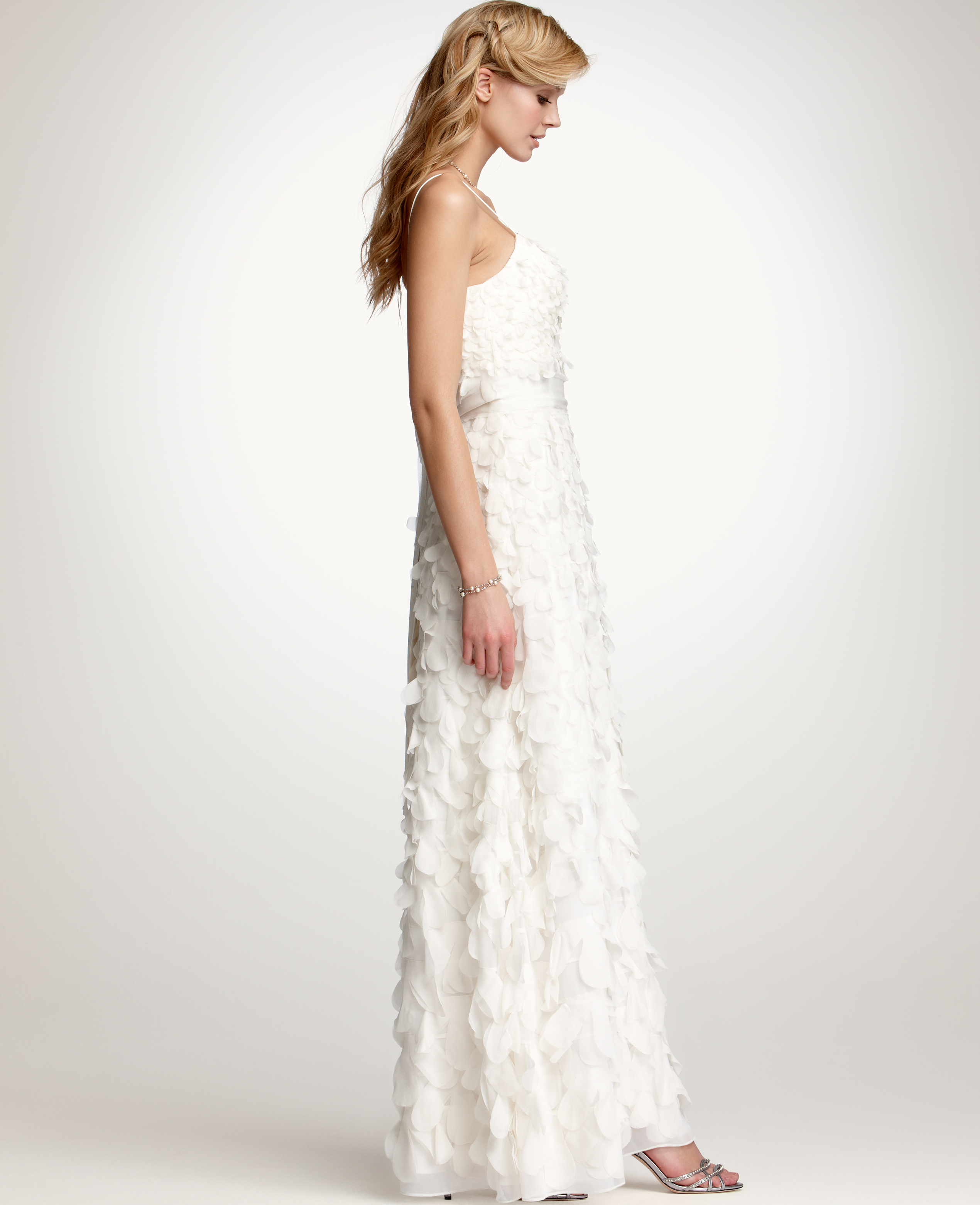 Ann Taylor Rose Petal Spaghetti Strap Wedding Dress In Ivory