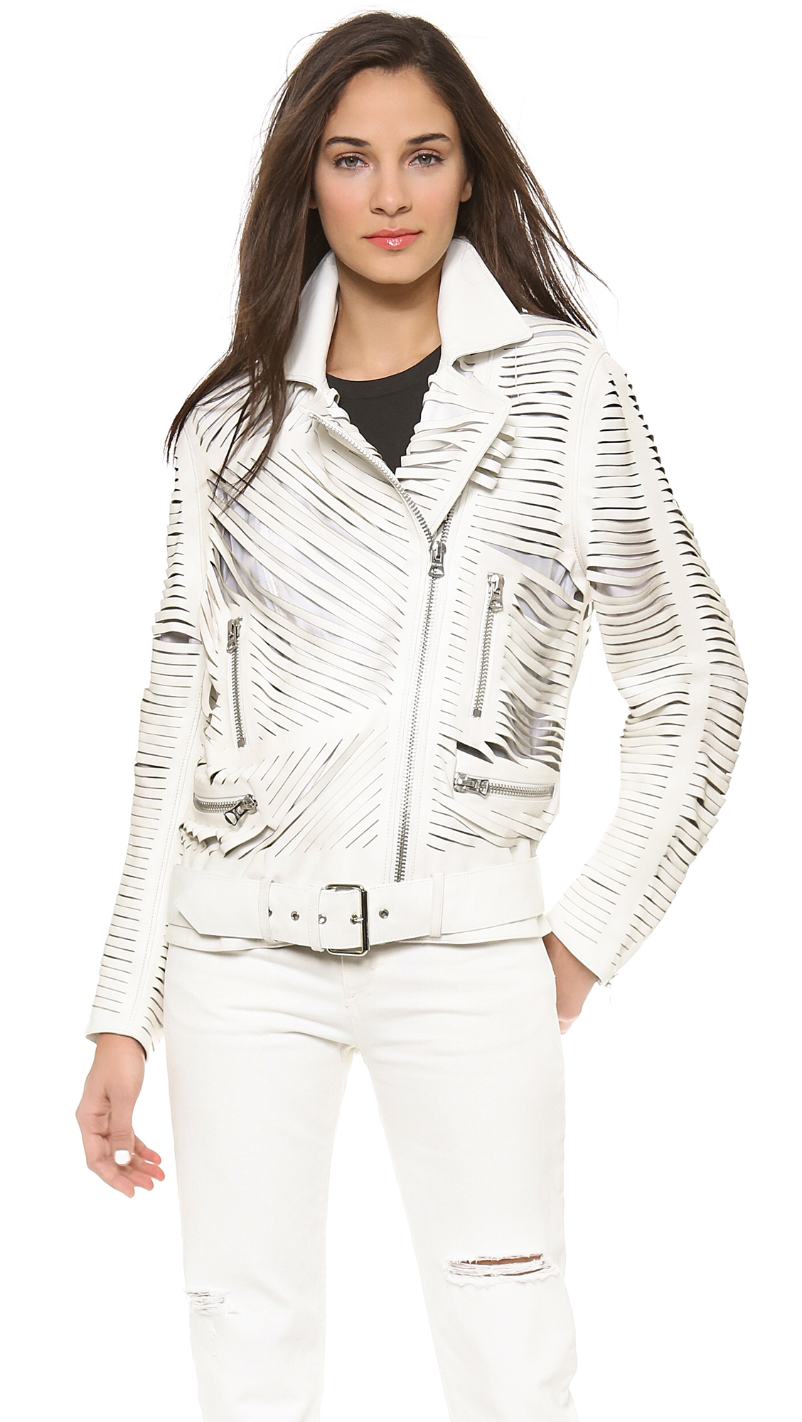 Shredded Leather Motorcyle Jacket White 