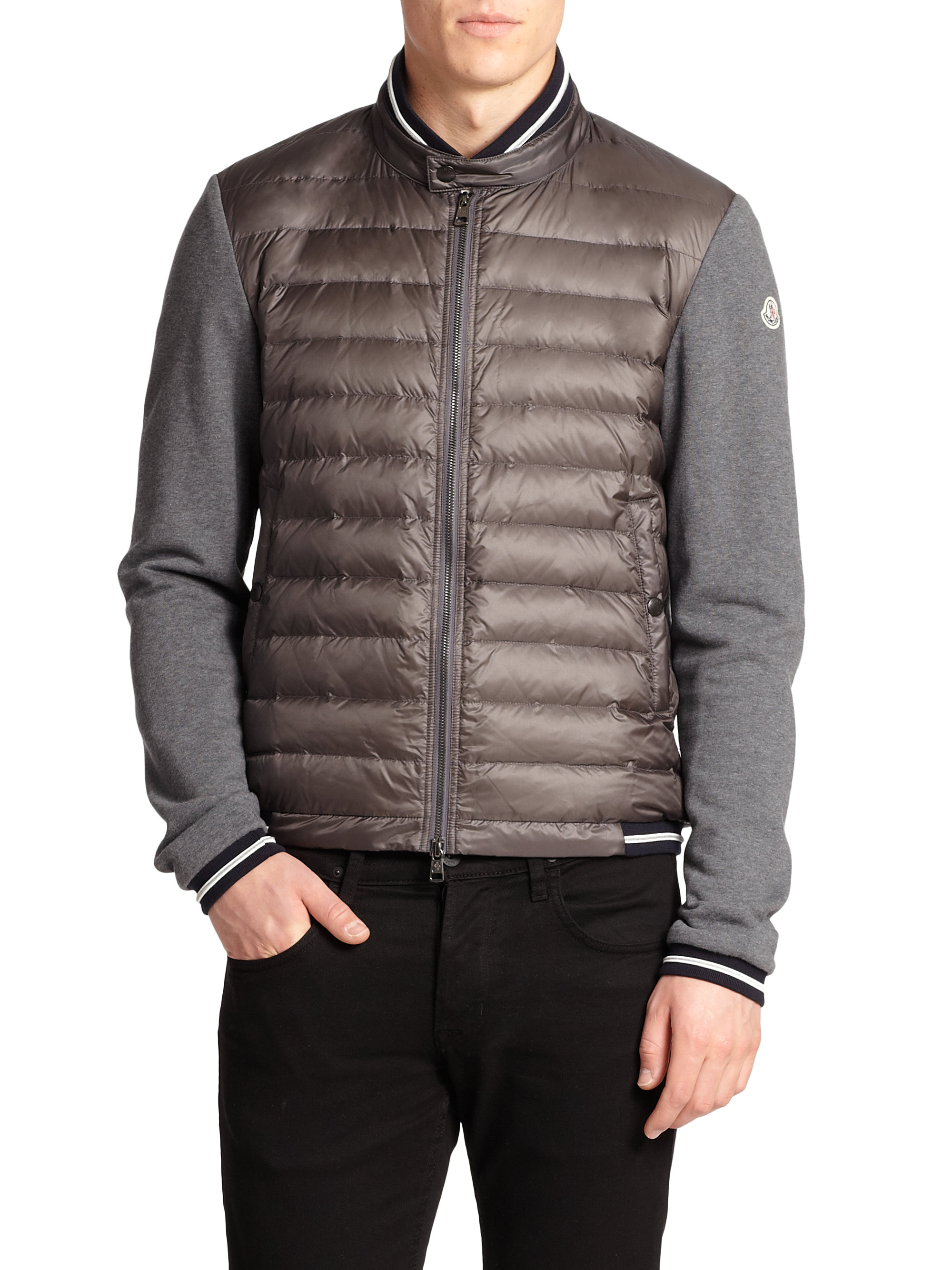 Moncler Cotton Down Puffer Cardigan Sweater in Grey (Gray) for Men - Lyst