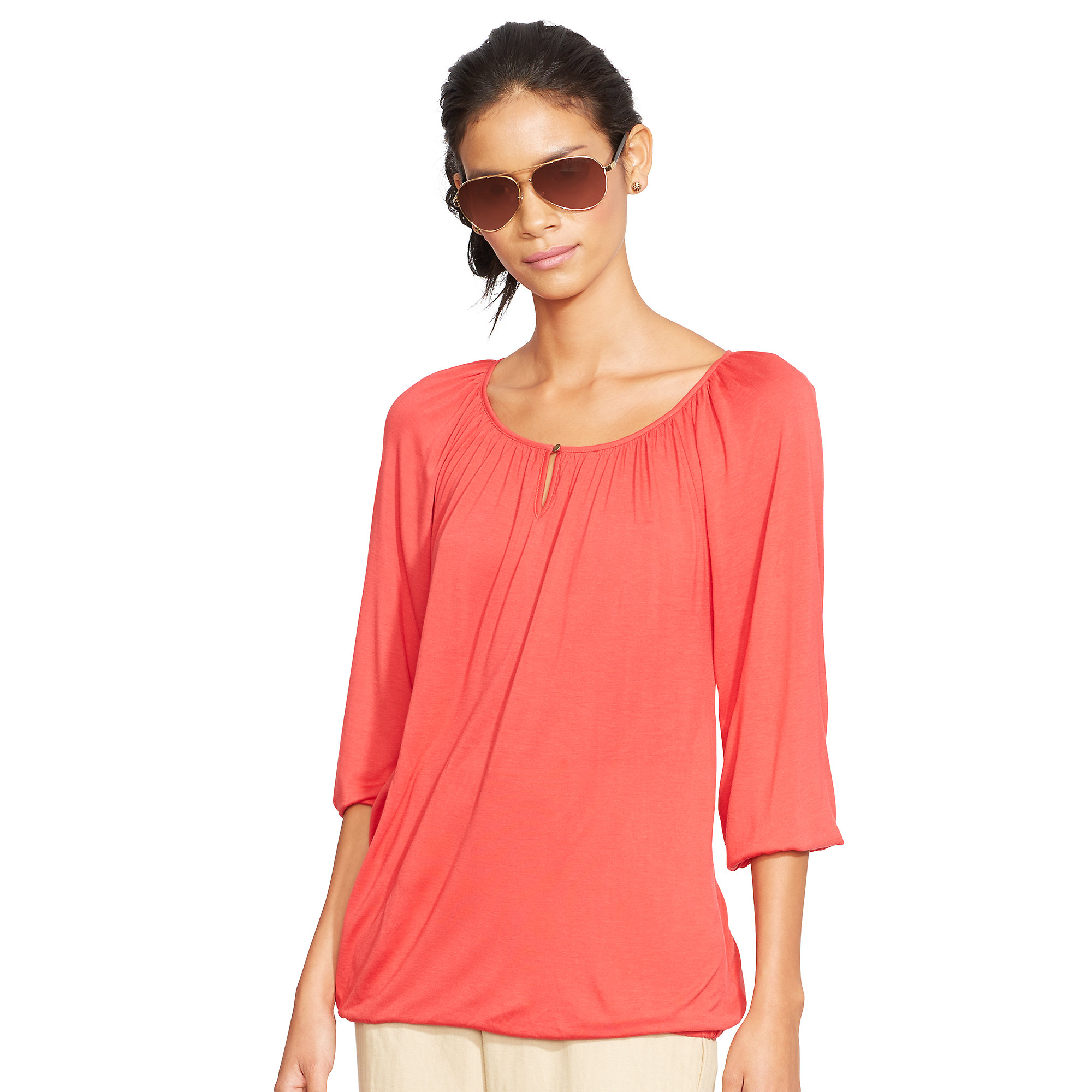Ralph lauren Jersey Peasant Top in Red (morocco red) Lyst