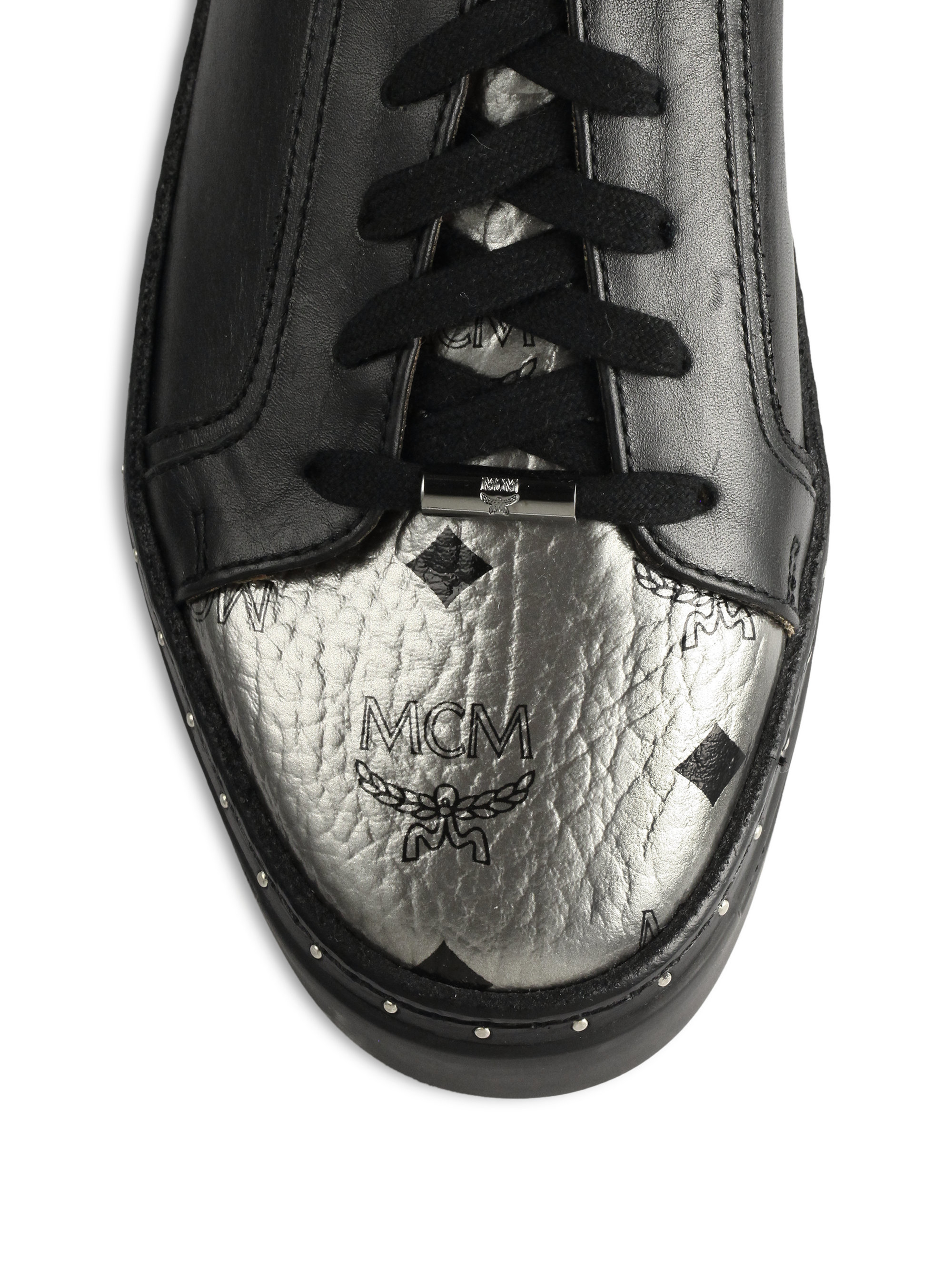 Lyst Mcm Leather & Metallic Leather Lowtop Sneakers in Black for Men