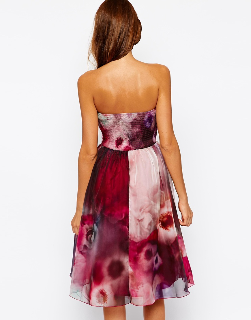 Little Mistress Bandeau Midi Prom Dress In Blurred Floral