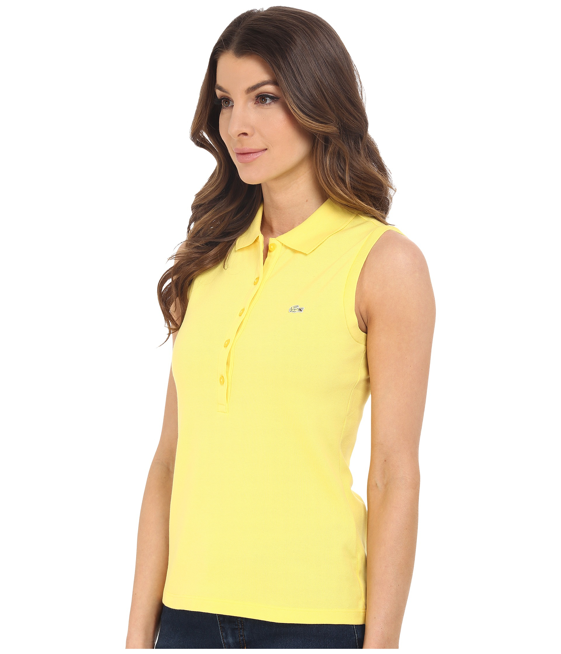 Lacoste Cotton Sleeveless Slim Fit Stretch Pique Polo Shirt in Yellow | Lyst