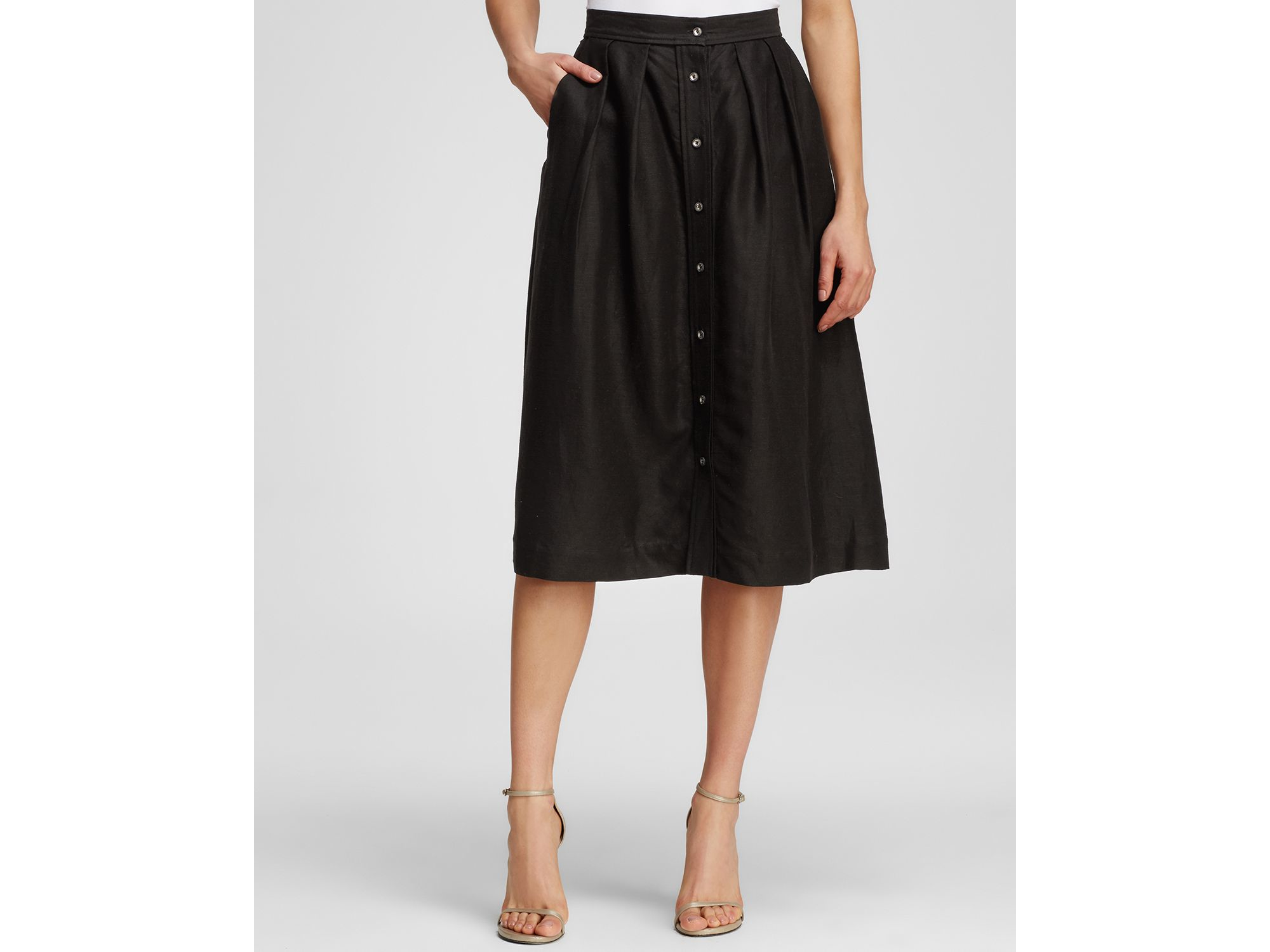 black knee length linen skirt