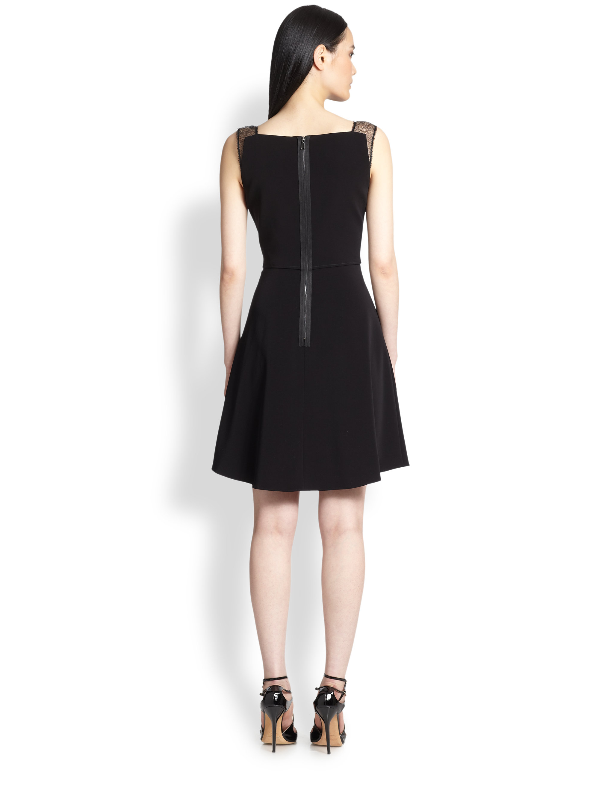 Tahari Crepe Fit Flare Dress in Black - Lyst