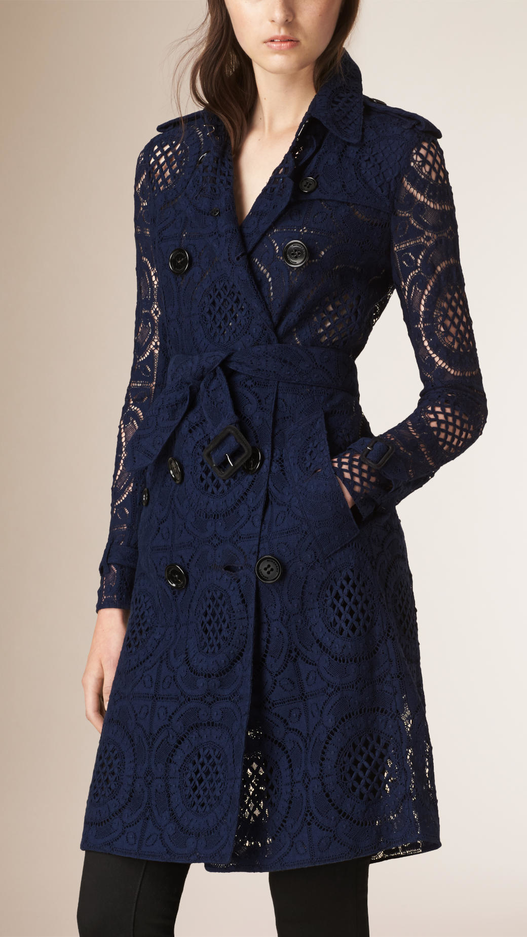 Burberry English Lace Trench Coat in Navy (Blue) - Lyst